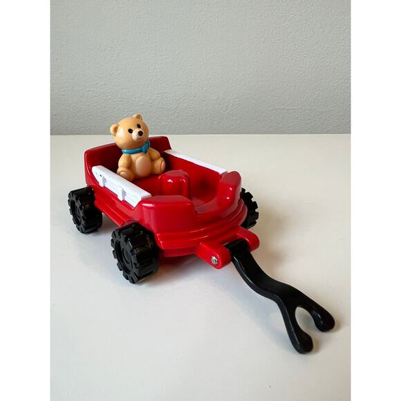Fisher-Price Little People Red Wagon with Teddy Bear 2001 Rare - Picture 1 of 6